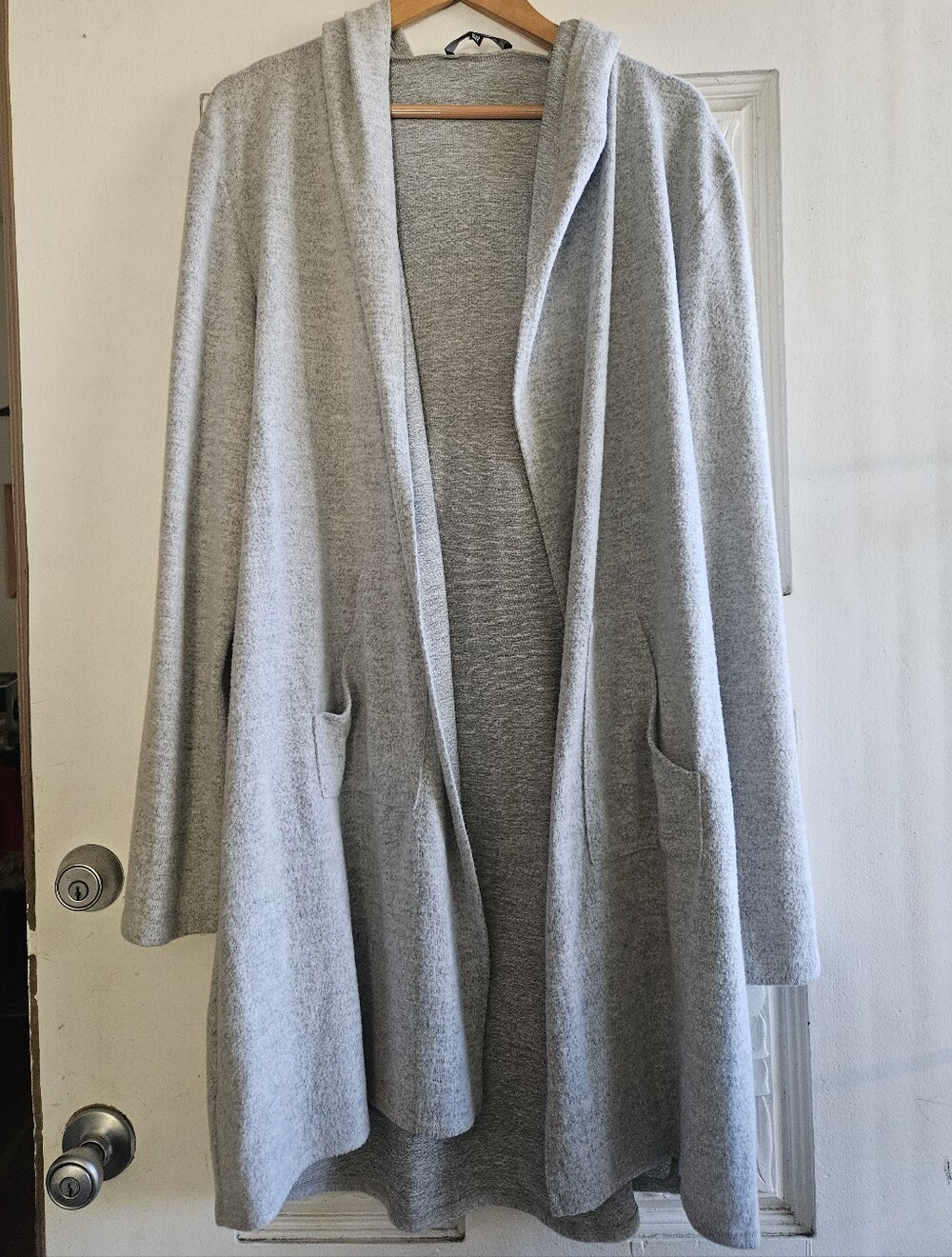 White Mark Light Gray Hooded Open-Front Plus Size Long Cardigan